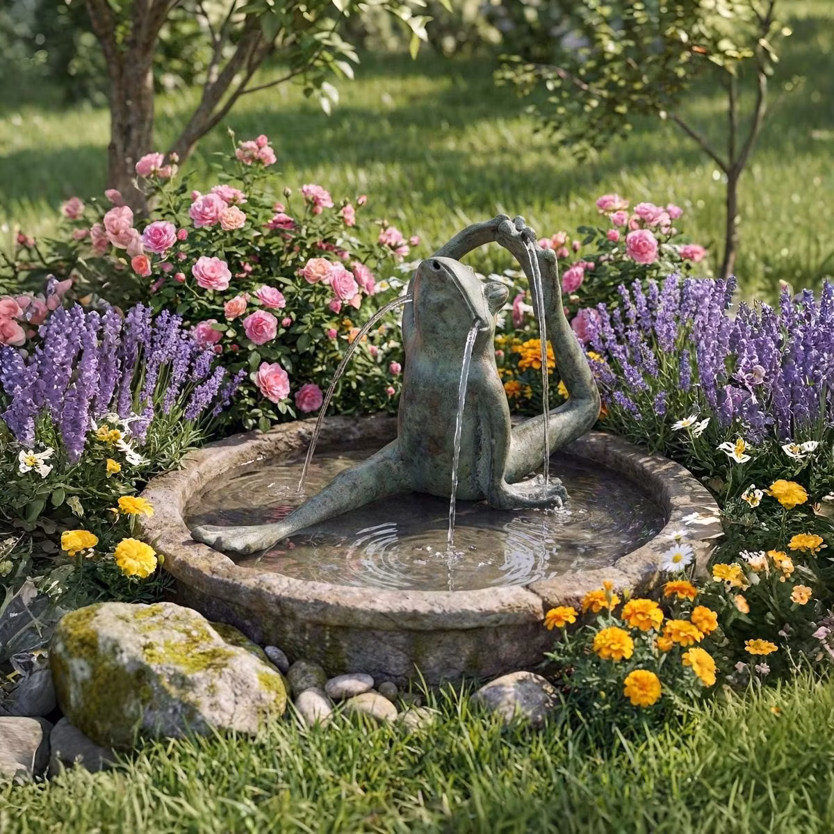 Fountain, frog sitting, h 11cm (FON0096), pump (PUM0252), hose, shipping