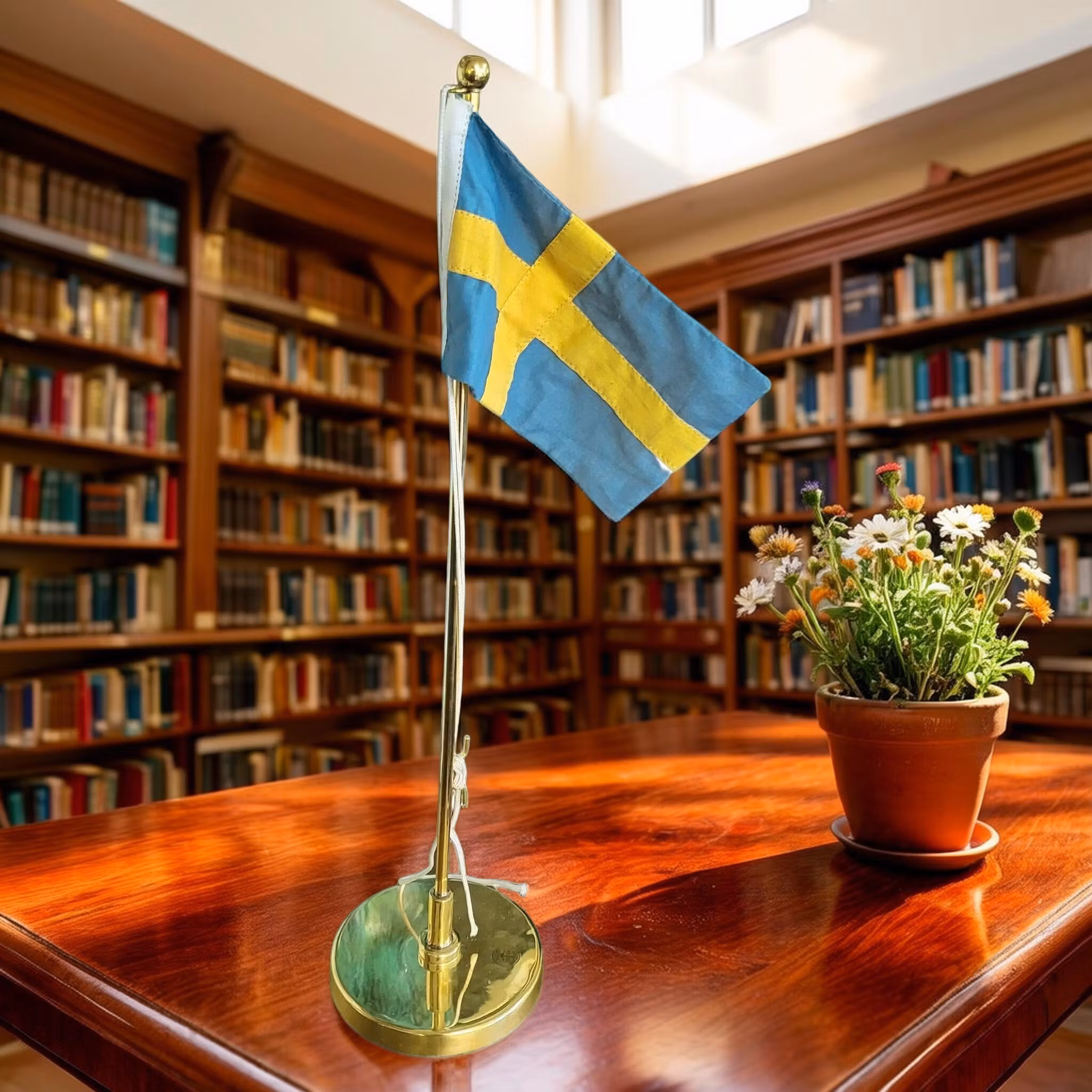 Table flagpole with the Swedish flag from Gusums Messing NOTE THE FLAG WILL BE AVAILABLE IN NOVEMBER