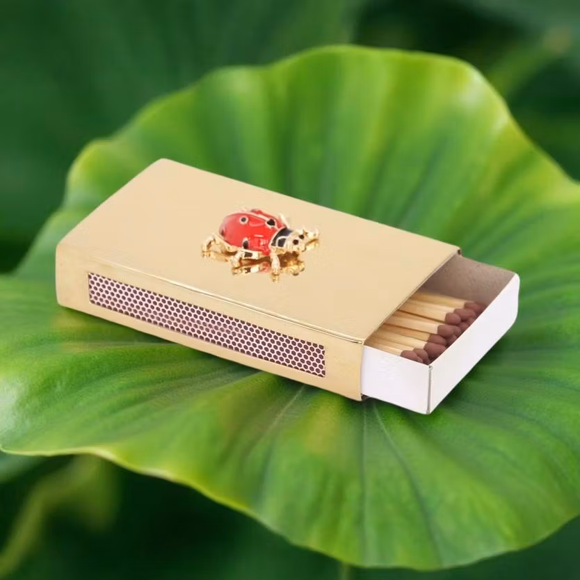 Unique brass matchbox with ladybug, from Gusums Messing