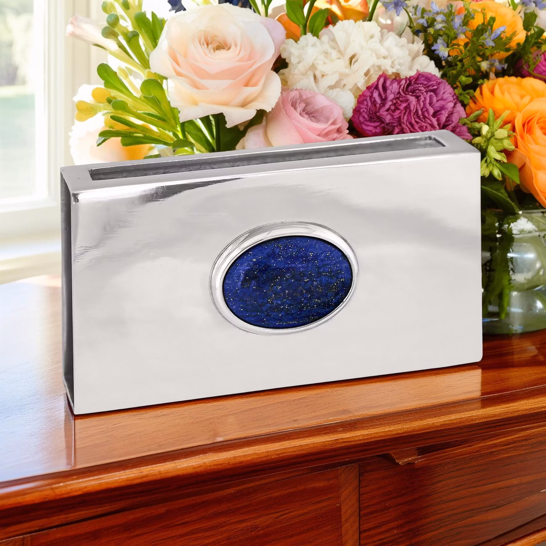 Large pewter matchbox with Lapis Luzuli stone from Munka Sweden