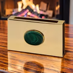 Matchbox larger in polished brass with green malachite stone