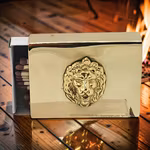 Medium size matchbox in polished brass with lion mascara