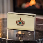 Gusums Messing, unikt tändsticksfodral i mässing med kungakrona och flerfärgat strass från Gusums Messing