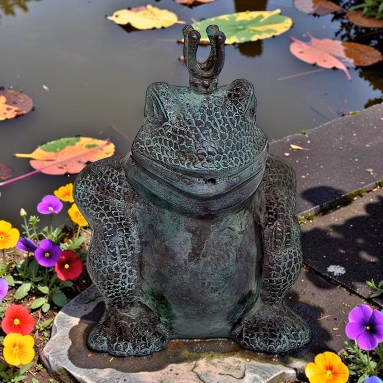 Bronze fountain frog, "Ugly frog", 22 cm, with crown