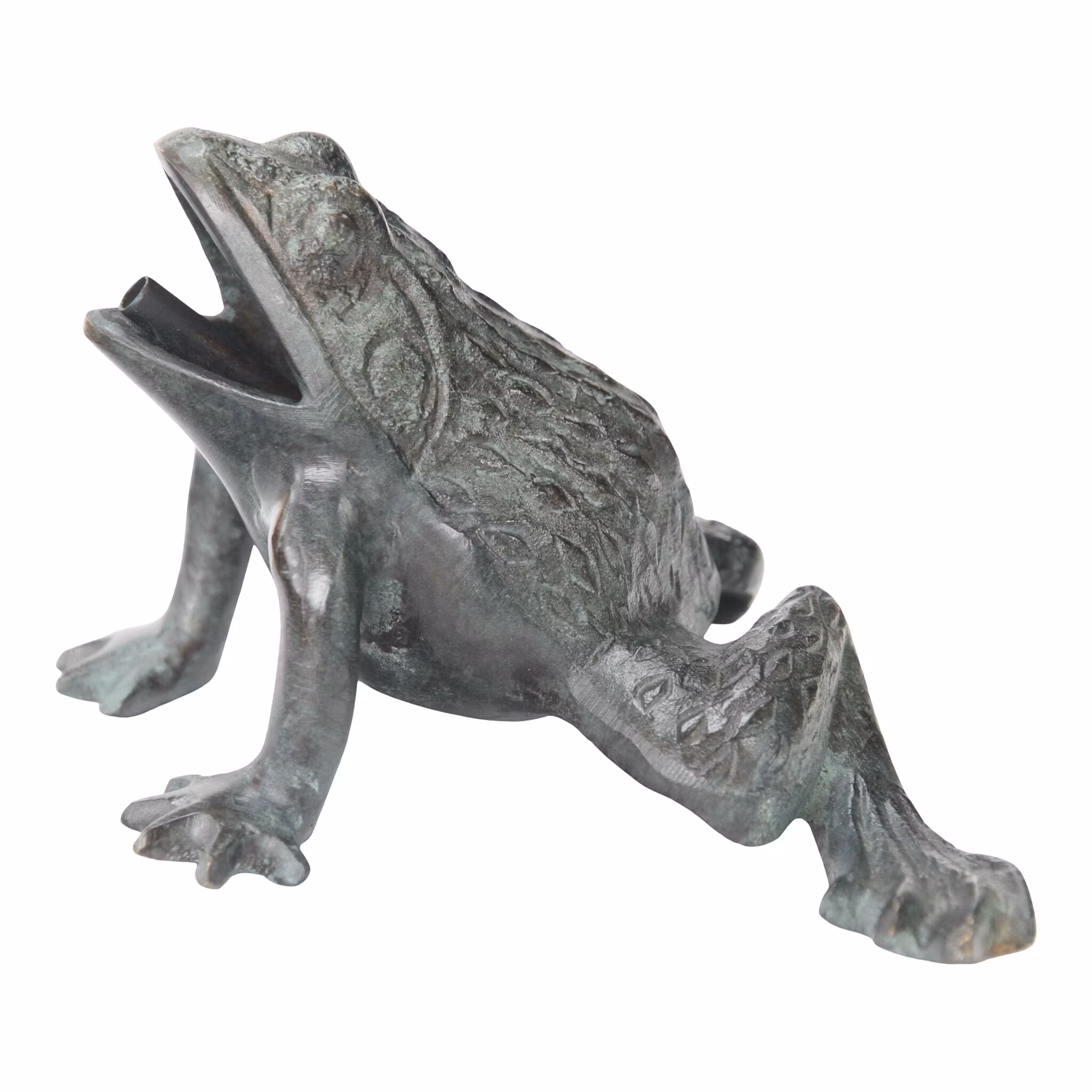 Mr Fredrik, fontängroda i grönpatinerad brons, sittande