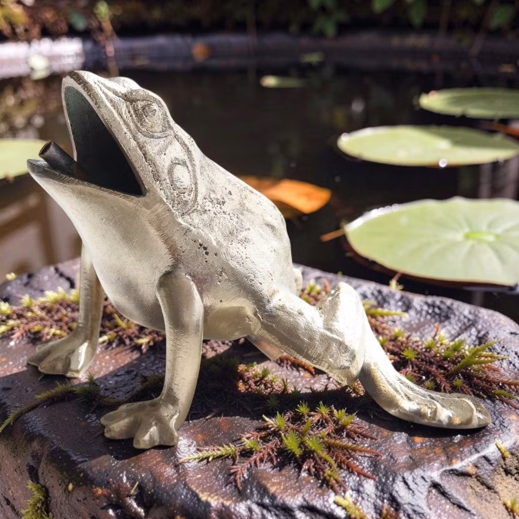 Fountain frog in polished brass, 15 cm