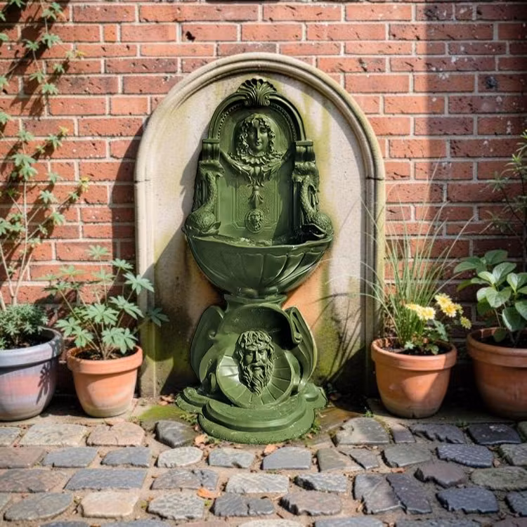 Mr Fredrik, fontän, vägg, med stöd, gjord i brons