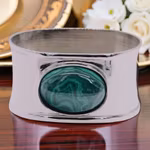 Napkin ring in nickel-plated brass, oval from Gusums Messing, with genuine malachite stone