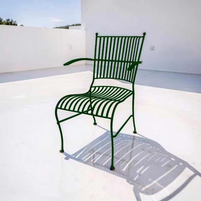 Chaise en forgé VERT FONCÉ, avec accoudoirs de M. Fredrik