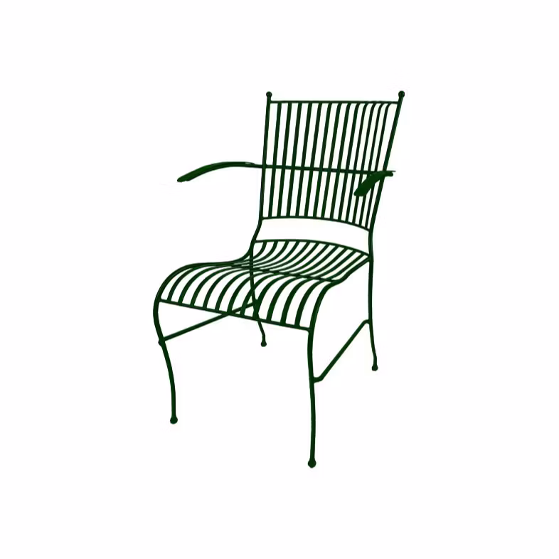 Chaise en forgé VERT FONCÉ, avec accoudoirs de M. Fredrik