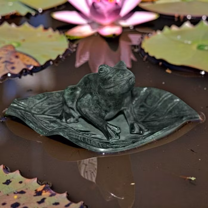 Groda på näckrosblad som fontän