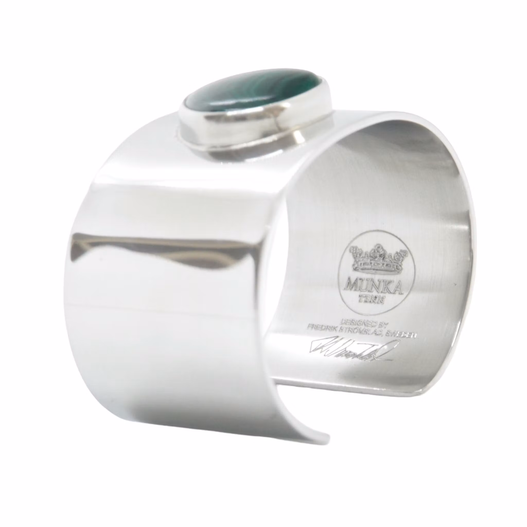 Armband i tenn med malakitsten, slät