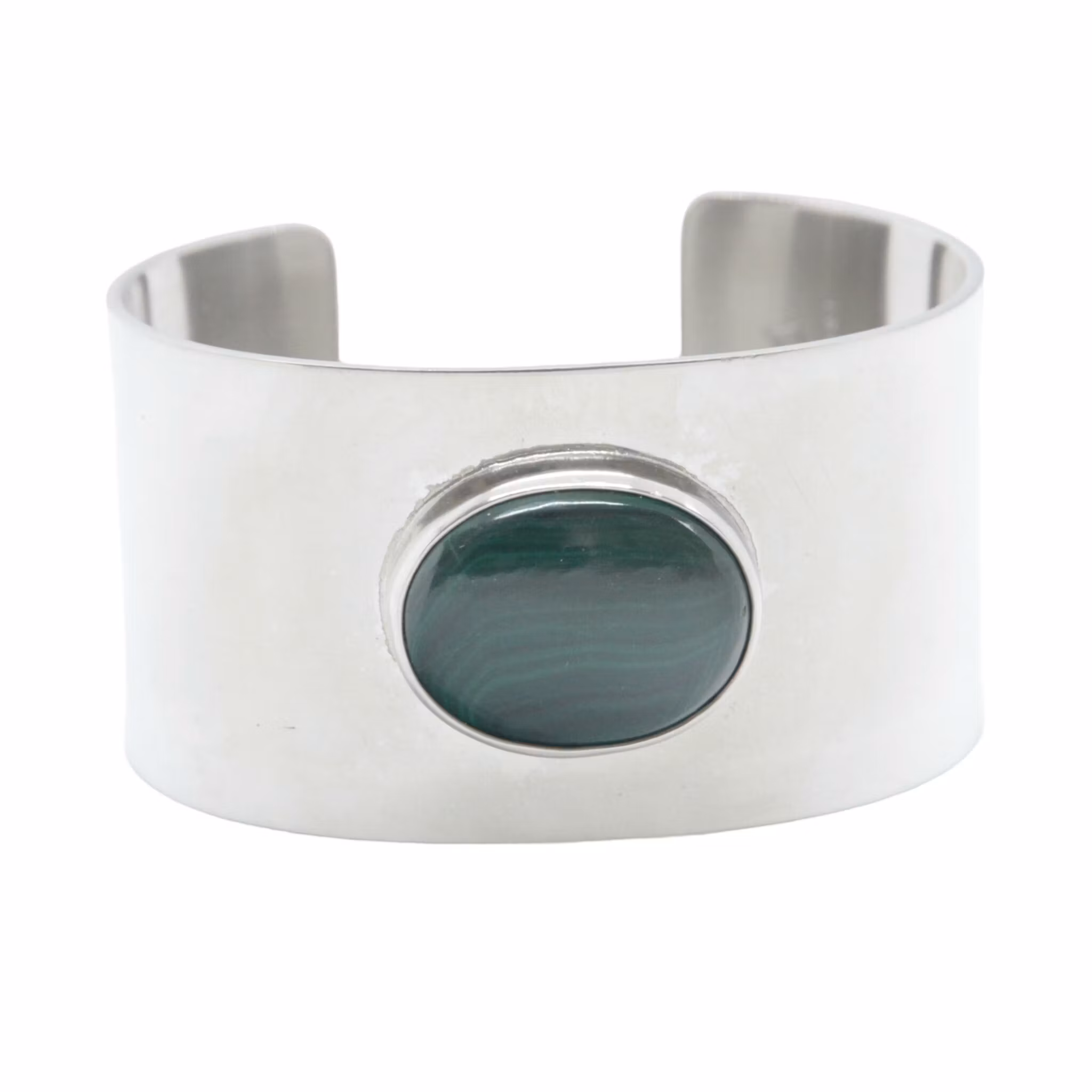 Armband i tenn med malakitsten, slät