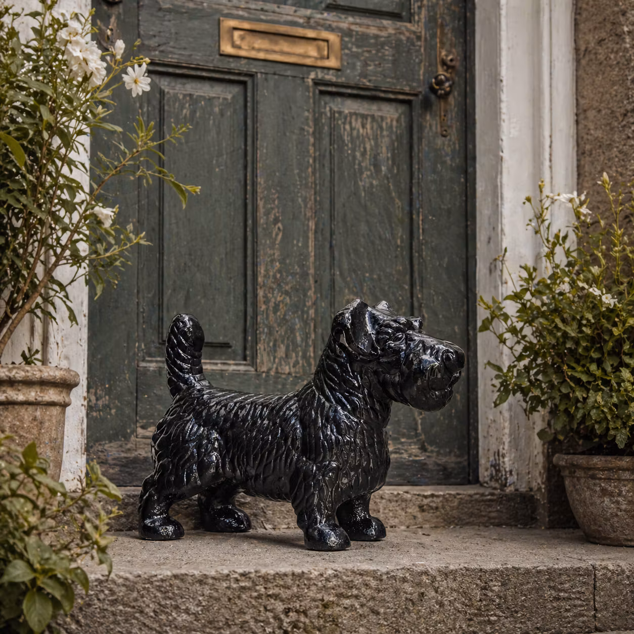 Dog for outdoor use, aluminum painted epoxy, black, with a length of 34 cm