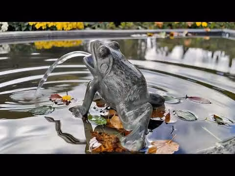 Fountain frog in green patinated bronze, seated, 15 cm