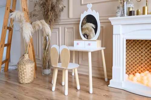 Sminkbord för barn med spegel, sminkbord och stol