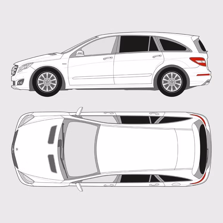 Färdigskuren solfilm till Mercedes R-Klass Lång | 2005-2013