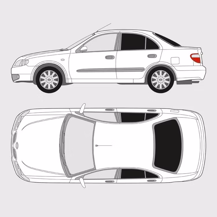 Färdigskuren solfilm till Nissan Almera 4-dörrar | 2000-2006
