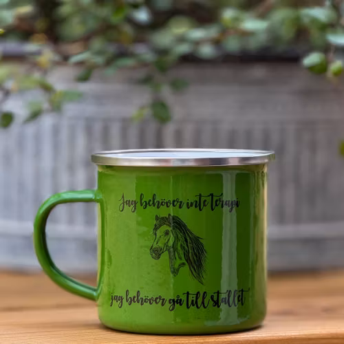 Emaljmugg med Budskap och Häst – Grön med Silverkant