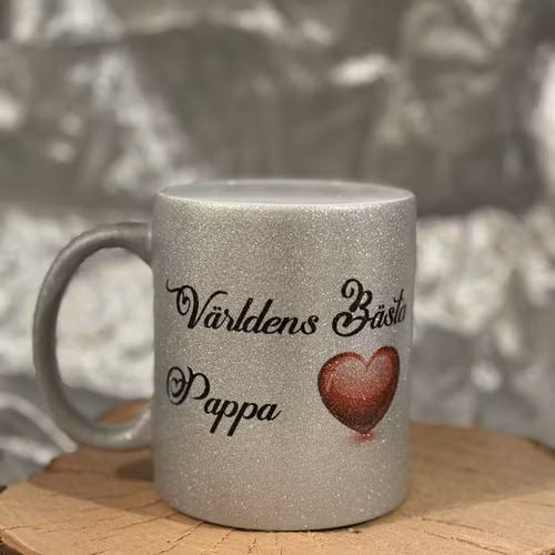 Glitter Mugg ✨ Världens Bästa Pappa – Silver & Blå-silver Ombre (Sista )