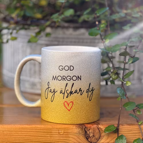 God morgon, jag älskar dig – ombre mugg med hjärta med namn