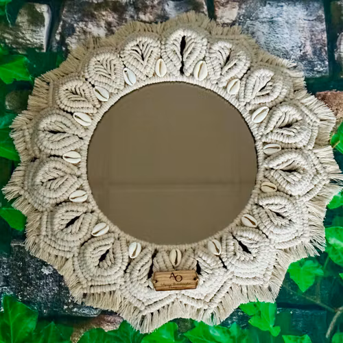 Rund makramé-spegel/effekt 3D