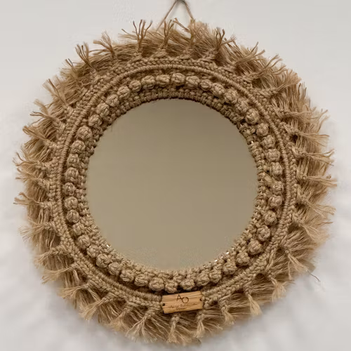 Rund makramé-spegel/jutesnöre