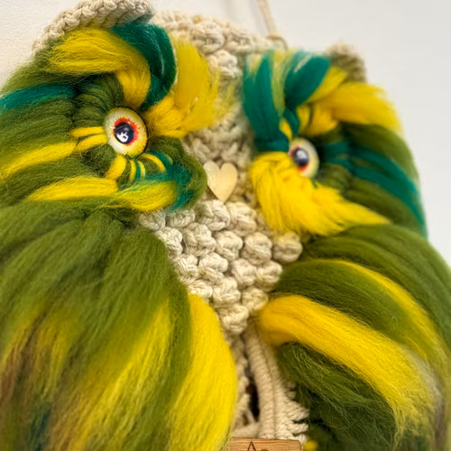 Makramé Ugglan/grön och gul