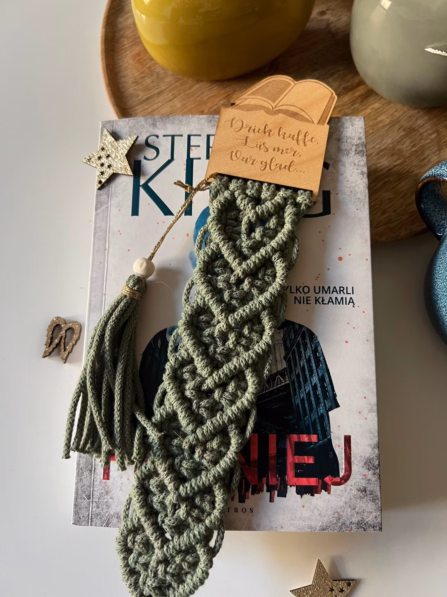 Makramé bokmärke Drick kaffe, läs mer…