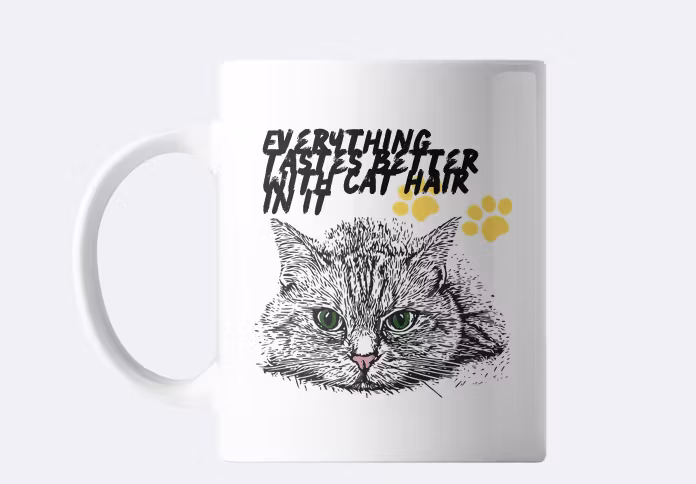 Personlig Mugg med text  Everything tastes better with cat hair in it
