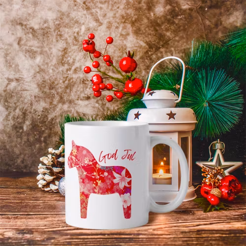 Personlig julmugg inspirerad av dalahäst & eget namn