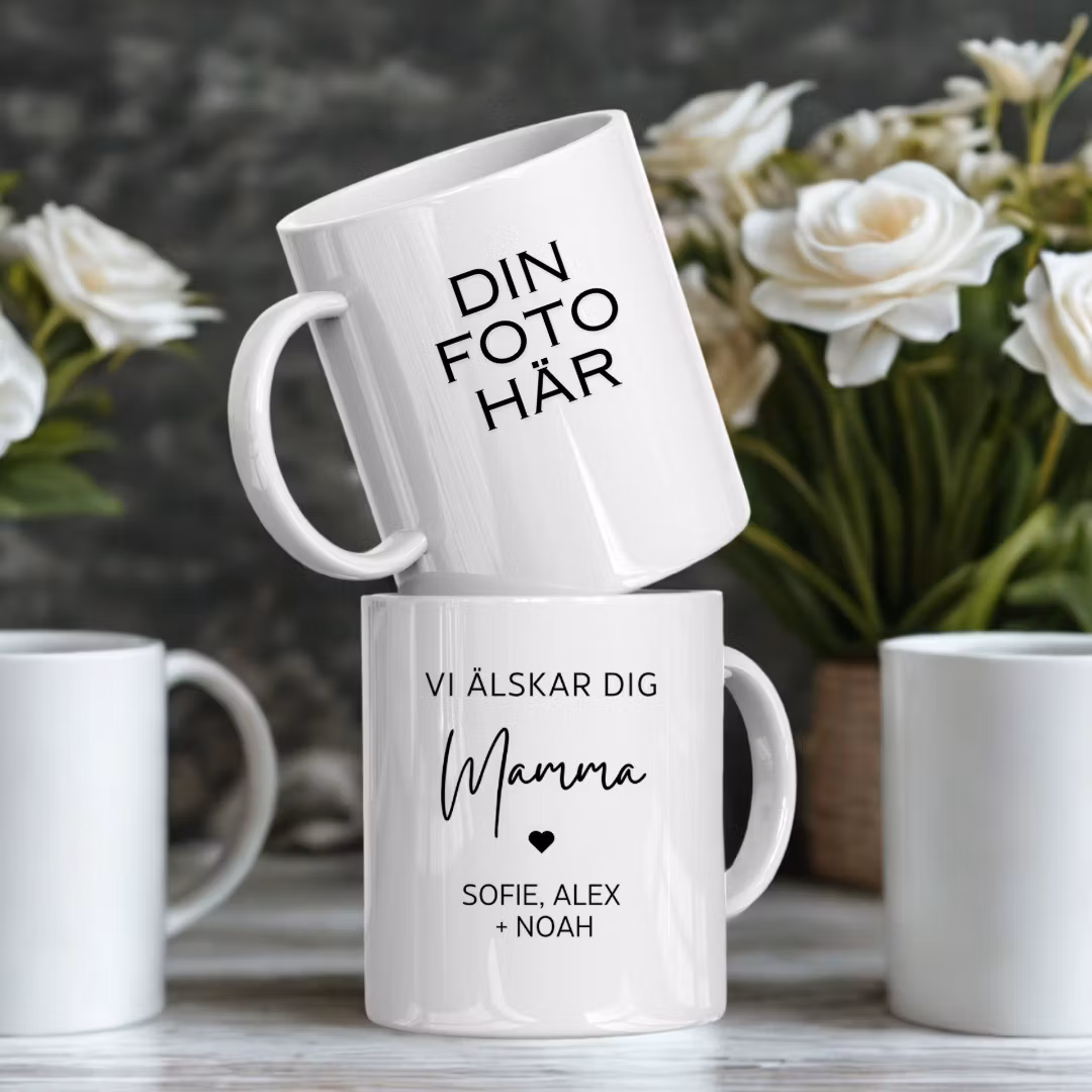 Mugg Vi älskar dig pappa/mamma - med din foto/namn