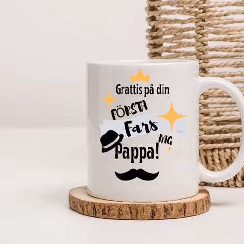 Personlig mugg- Grattis på Första fars dagen barnets namn och födelsedatum