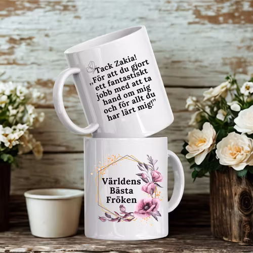 Fröken – mugg med valbar ram och personlig touch
