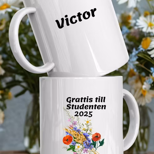 Studentmugg med sommarblommor & namn