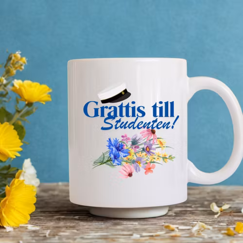 Studentmugg med akvarellmålning av vilda sommarblommor & namn