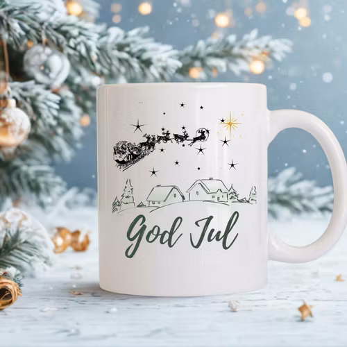 Julmugg 325 ml – Vintriga hus, God Jul & personlig text/foto