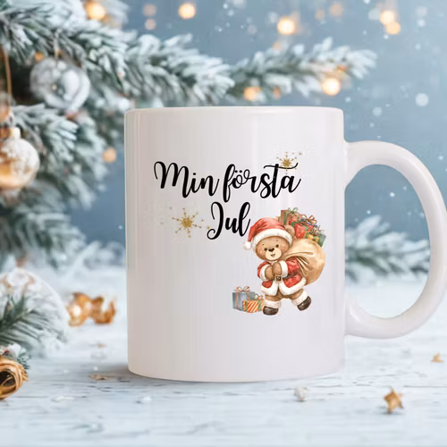 Julmugg – “Min första jul” med personlig födelsedata på baksidan