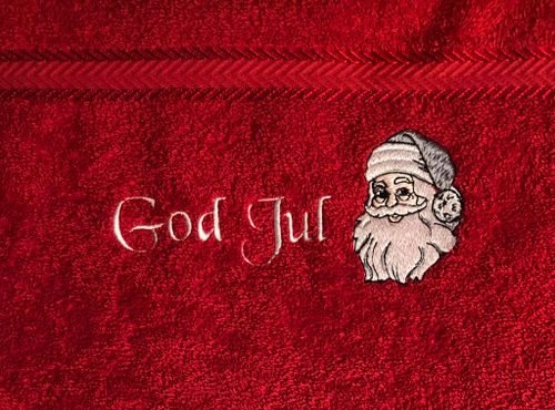 Julhandduk Tomte på röd frotte’
