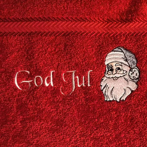 Julhandduk Tomte på röd frotte’
