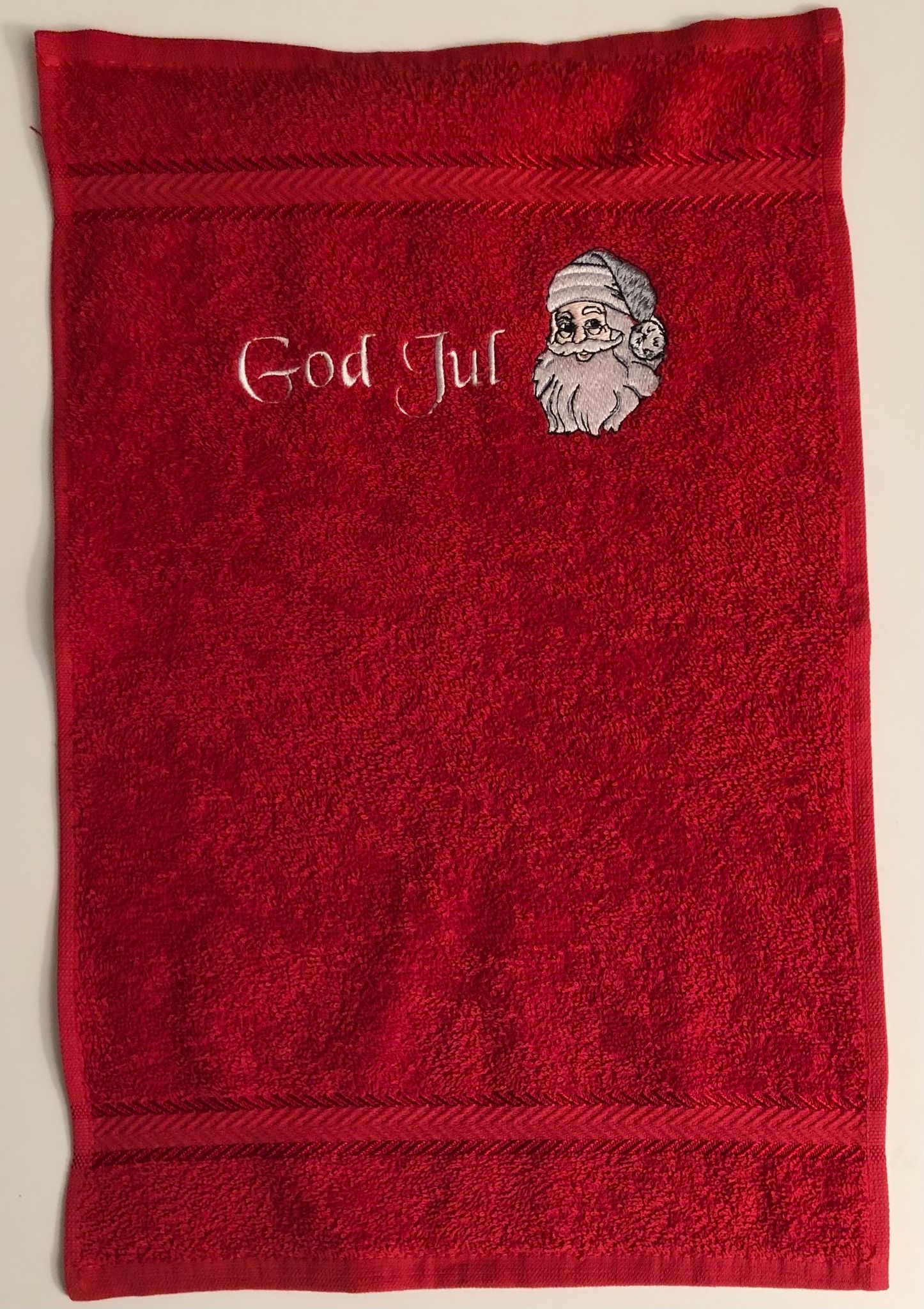 Julhandduk Tomte på röd frotte’