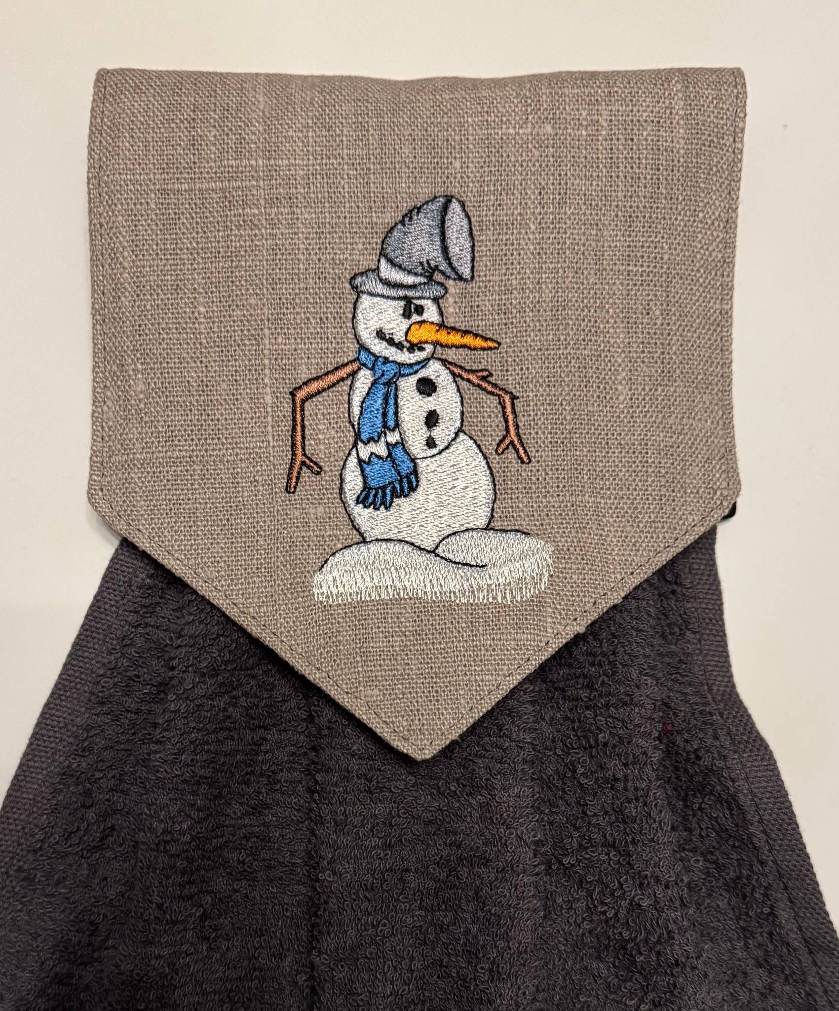 Spishandduk snögubbe