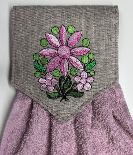 Spishandduk rosa blom