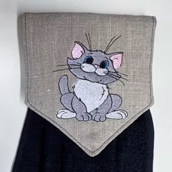 Spishandduk katt svart frotté