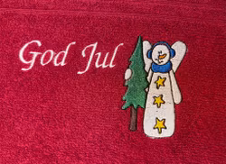 Julhandduk snögubbe med gran