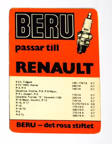 Renault Beru tändstift kort 1970-tal
