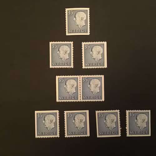 GUSTAV VI ADOLF TYP III facit nr 425 A, B1,B2,BB,D1,D2,D3 och D4 postfriska märken