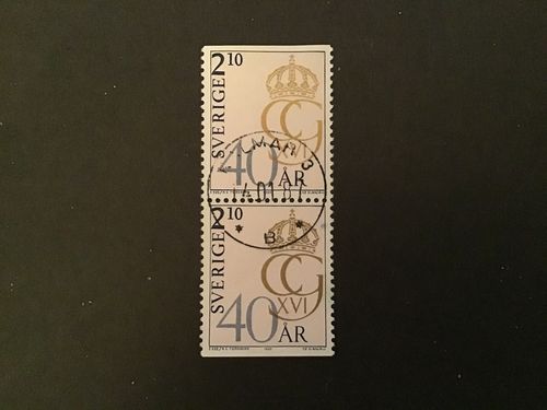CARL XVI GUSTAF 40 ÅR facit nr 1408 BB lyxstämplat par KALMAR 3