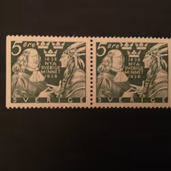 NYA SVERIGEMINNET-DELAWARE 1938 med fastsättarspår, facit nr261 BC
