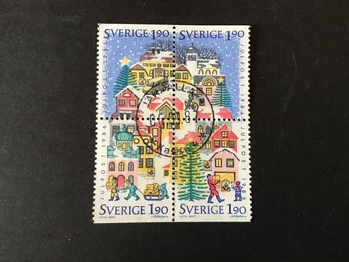 JULPOST 1986 facit nr 1426-1429 Lyxstämplat block JÄRFÄLLA